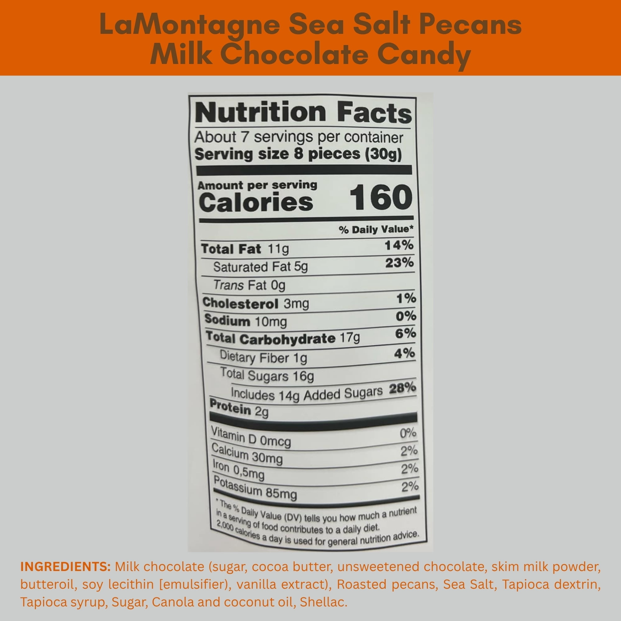 Lamontagne Milk Chocolate Sea Salt Pecans 7Oz 2 Pack, Sweet Salty Snack Gluten-Free Nuts Gift Stuffer