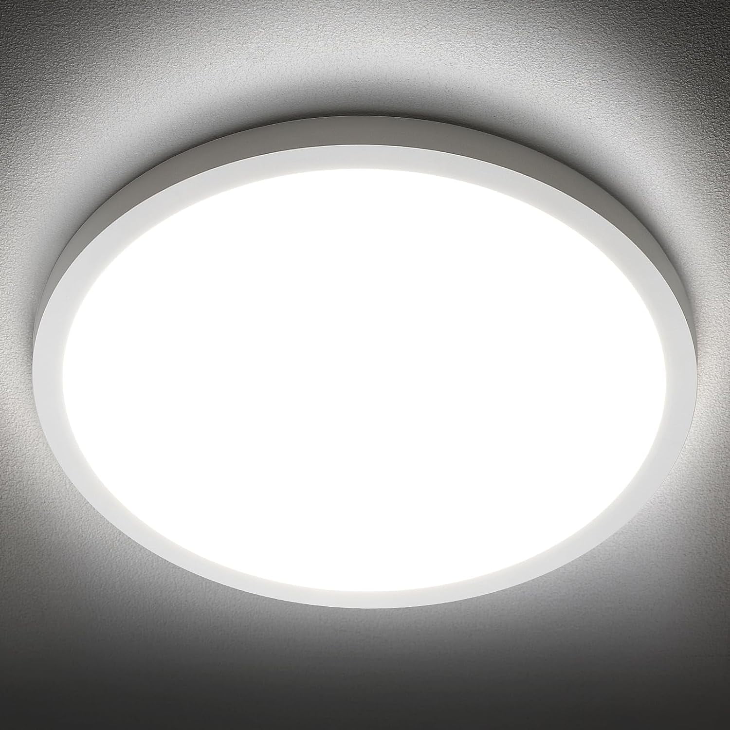 RGHJAR-LED Flush Mount Ceiling Light Fixture, 5000K Daylight White, 2400LM, 12 Inch 24W White Round Flat Bedroom Lights, 240W Equiv. Non-Dimmable