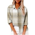 thumbnail image 2 of Holloyiver Women's Classic Plaid Shirt Button Down Shirts Roll Up Long Sleeve Cuffed Shirts Denim Shirt Collared Pocket Tops oversized women's plaid shirt S-2XL, 2 of 7