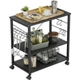 thumbnail image 1 of ZXNYH Baker's Rack Kitchen Cart, 3-Tier Utility Microwave Oven Rack on Wheels, Coffee Cart with Storage and 10 Hooks, Black, 1 of 7