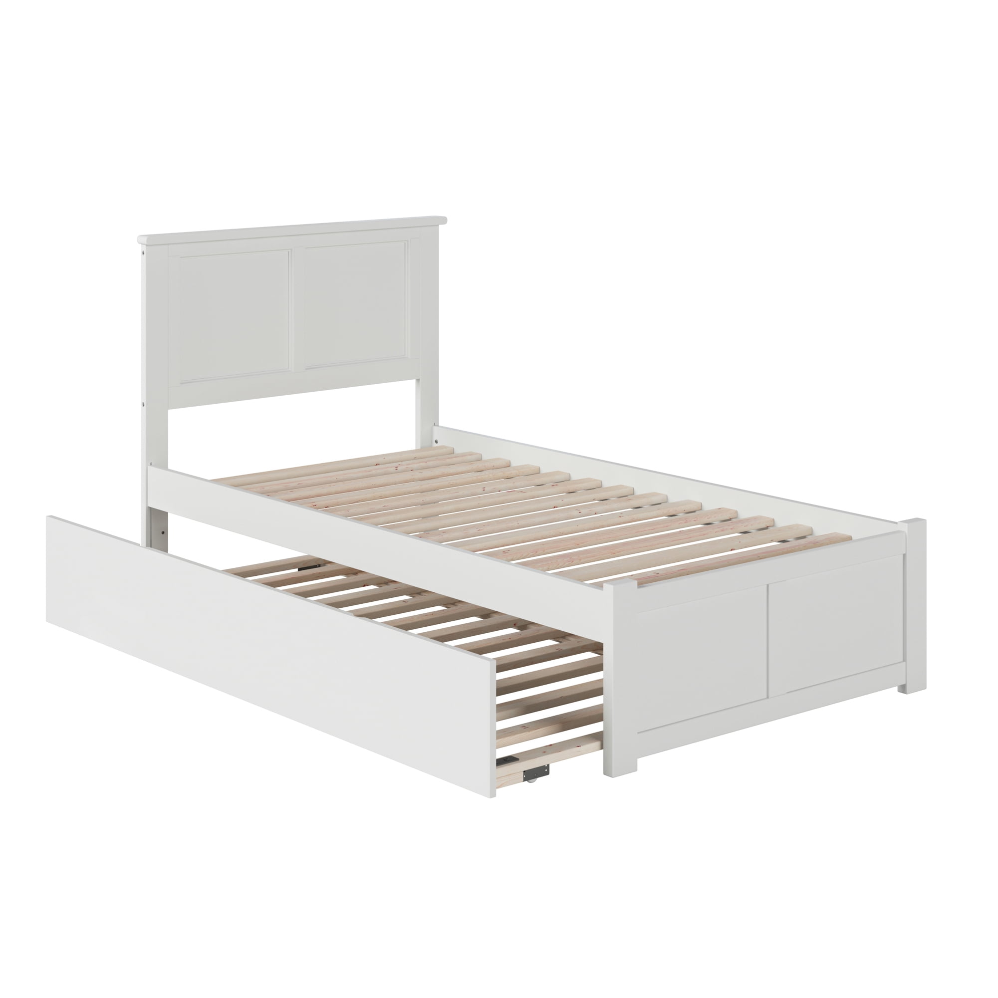AFI Madison Twin Solid Wood Platform Bed with Footboard & Twin Trundle, White