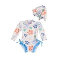 thumbnail image 1 of 2DXuixsh Maillots de Bain pour Filles Ensembles de Protection Éruption Cutanée avec Bas de Bikini Maillot de Bain Filles Maillot de Bain Confortable Respirant Mode Imprimé Fleur Chapeau Ensemble Bleu Ciel 3-6 Mois, 1 of 6