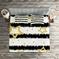 thumbnail image 2 of Ambesonne Star Quilted Coverlet 3 Pcs, Dots Stripes Celebration, Queen Size, Black White Yellow, 2 of 2