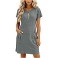 thumbnail image 3 of Bxsruta Women's Casual Short Sleeve Popover Dress with Zipper Mock Neck and Pockets Cocktail Length Loose Flowy Breathable Lightweight Soft Comfortable for Summer, 3 of 8