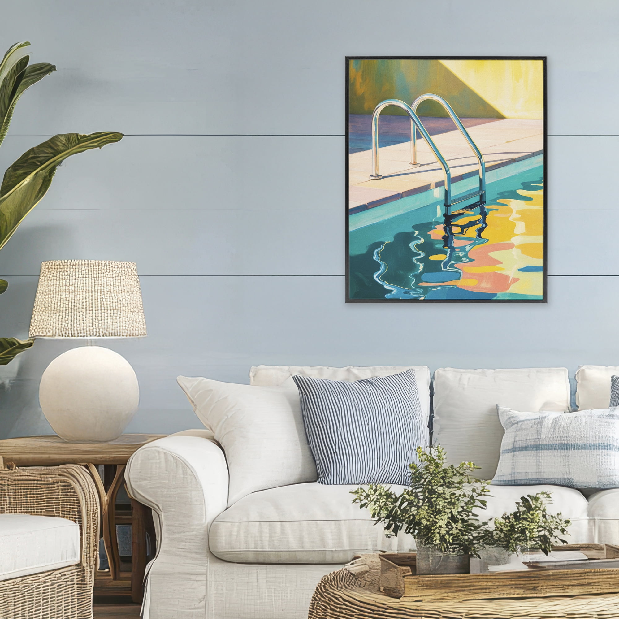 Stupell Industries Pool Ladder At Sunset Black Framed Giclee Art, design by Andreas Magnusson