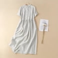 thumbnail image 2 of Meichang Robes T-Shirt en Coton et Lin Femmes Été Manches Courtes Col Demi-Boutonnage Robe Midi Ligne A Superposée Fluide Robes de Plage, 2 of 9