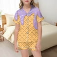 thumbnail image 2 of LIIPEE Girls Outfits Summer Comfort Graphic Waffle Ice Cream Printed Short Sleeve Turndown Collar Button Shirt Shorts 2 Piece Pajamas Set Girls Soft Outfits,Purple,10-11 Years, 2 of 4