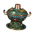 thumbnail image 4 of Olla caliente de cobre cloisonné para calentar utensilios de cocina Shabu Shabu Hot Pot Old Beijing verde, 4 of 9