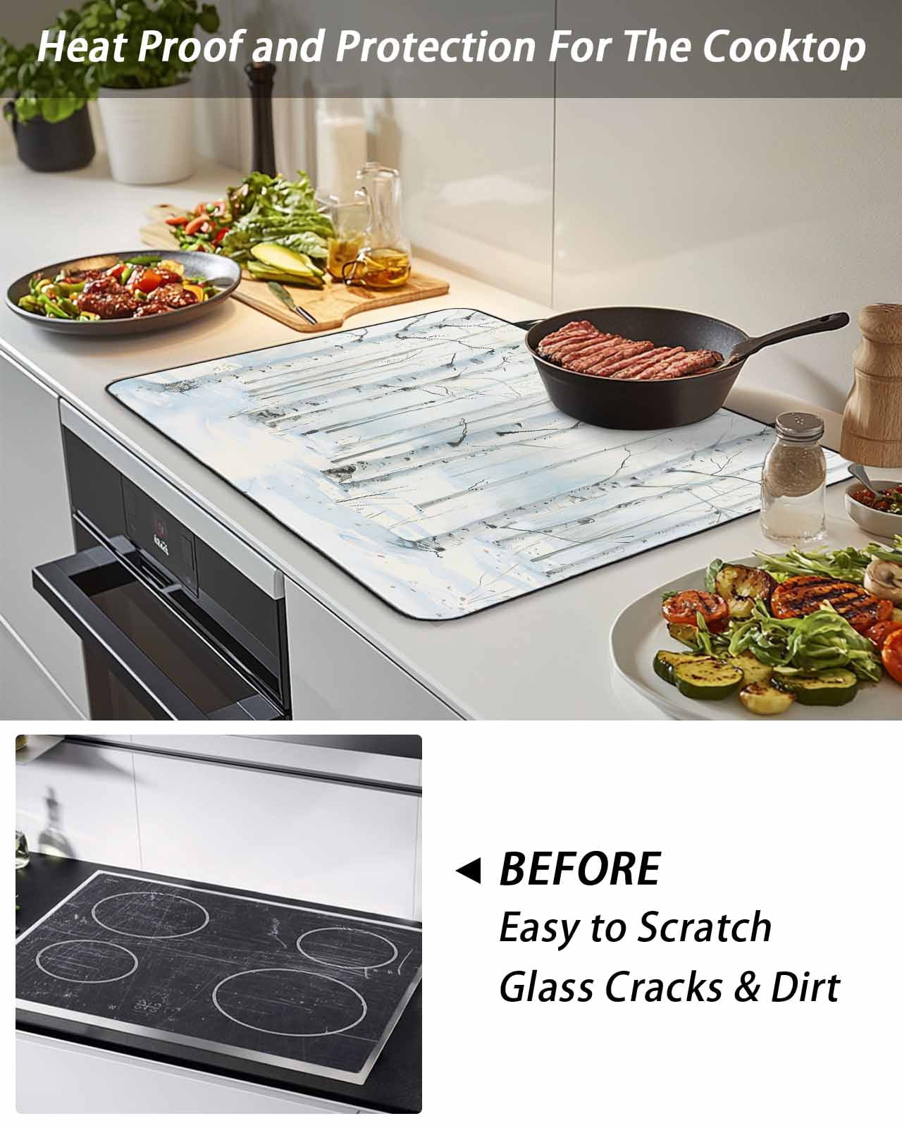Stove Top Covers for Electric Stove, Christmas Tree Glass Stovetop Cover Protector, White Xmas Snowflake Watercolor Induction Cooktop Protector Oven Mat for Kitchen Countertop 24"x21"