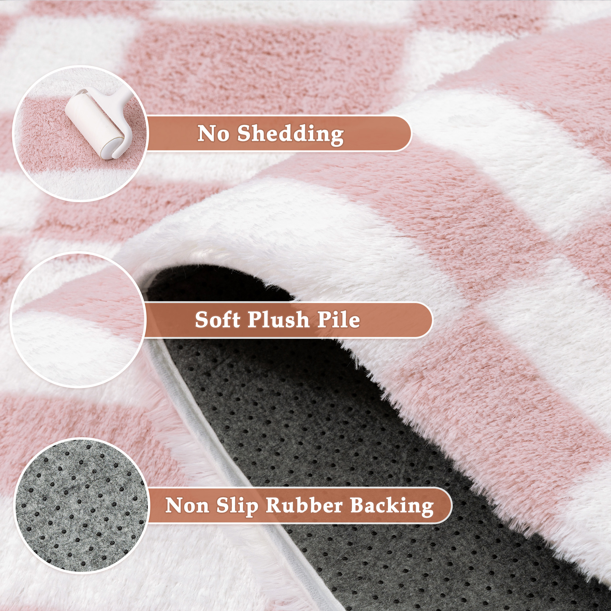 BERTHMEER 5'x7' Checkered Rug for Living Room, Modern Pink and White Checkerboard Shag Rug Non-Slip Area Rug Soft Indoor Fluffy Rugs for Bedroom Carpet Home Dorm Aesthetic Decor