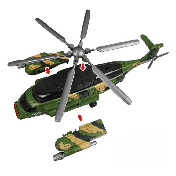 Funtogether Toys Electric Military Helicopter Toy, Bump & Go Action with Spinning Propellers, Flashing Lights and Sounds, Armed Aircraft Vehicle for Kids