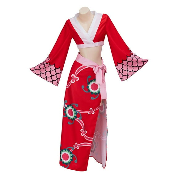 Boa Hancock Inspired Outfit – Red Crop Top and Slit Skirt Kimono Style Dress Set for Women’s Stage and Events