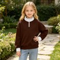 thumbnail image 3 of YUANxueke Boys & Girls Fleece Color Block Sweatshirt Long Sleeve Zip Up Mock Neck Pullover Top,Brown,11 Years, 3 of 8