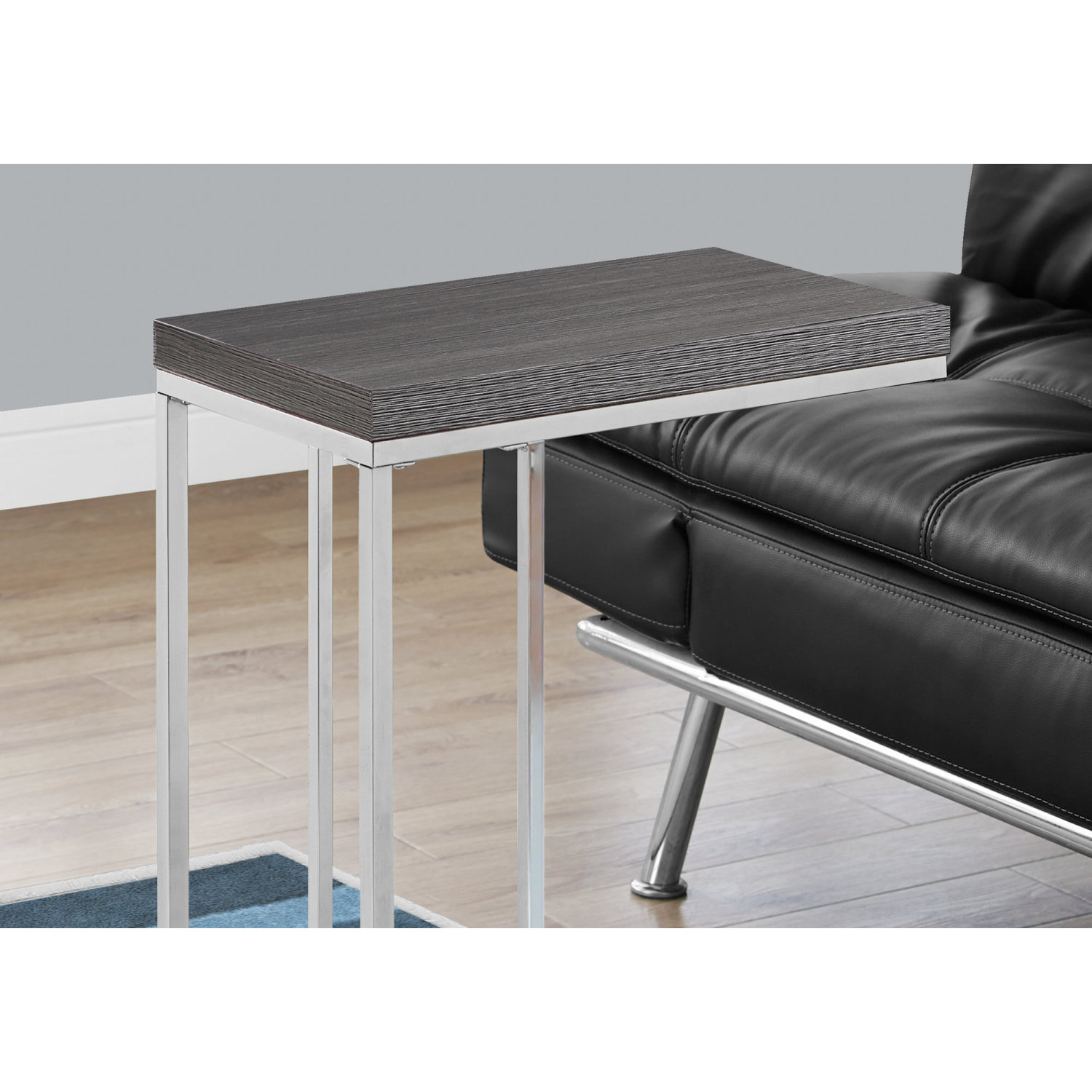 Grey C-Shaped End Table with Chrome Metal Base Versatile Compact Accent Table for Living Room, Bedroom, or Office