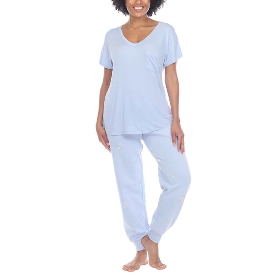 Honeydew Women's 2-piece Pajama Cotton Blend Embroidered Top and Pants Lounge Set-Light Blue / 2X