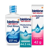 Biotene Dry Mouth Oral Rinse, Dry Mouth Spray and Moisturizing Gel Kit, Unflavored & Mint for Adults