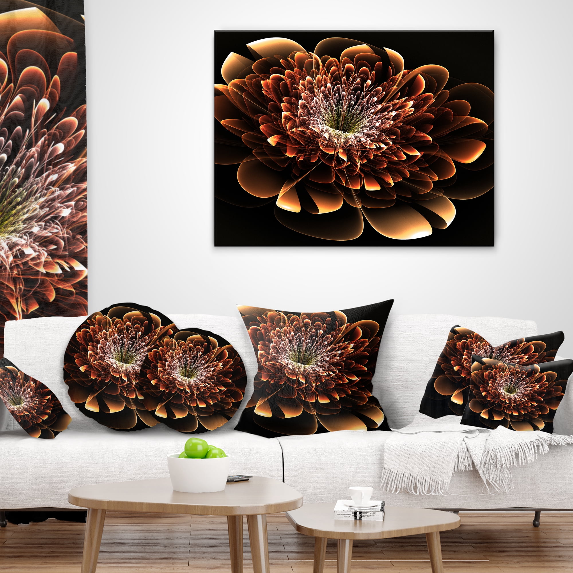 Designart Brown Fractal Flower - Modern Floral Throw Pillow - 18x18
