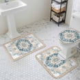 thumbnail image 3 of Bohemia Bathroom Rugs Set Blue Vintage Boho Ethnic Farmhouse Flower Pattern Non Slip Absorbent Soft Bath Mats 3 Piece Set with Bathroom Rug, U-Shaped Floor Mat, Toilet Seat Cover Small Size, 3 of 9