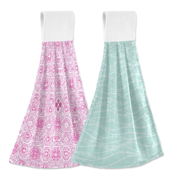 IAUYY Kitchen Hanging Towels Set of 2 100% Polyester Absorbent, Super Soft Hand Towels with Hanging Loops for Bathroom Kitchen Small Pattern Slim and Sleek