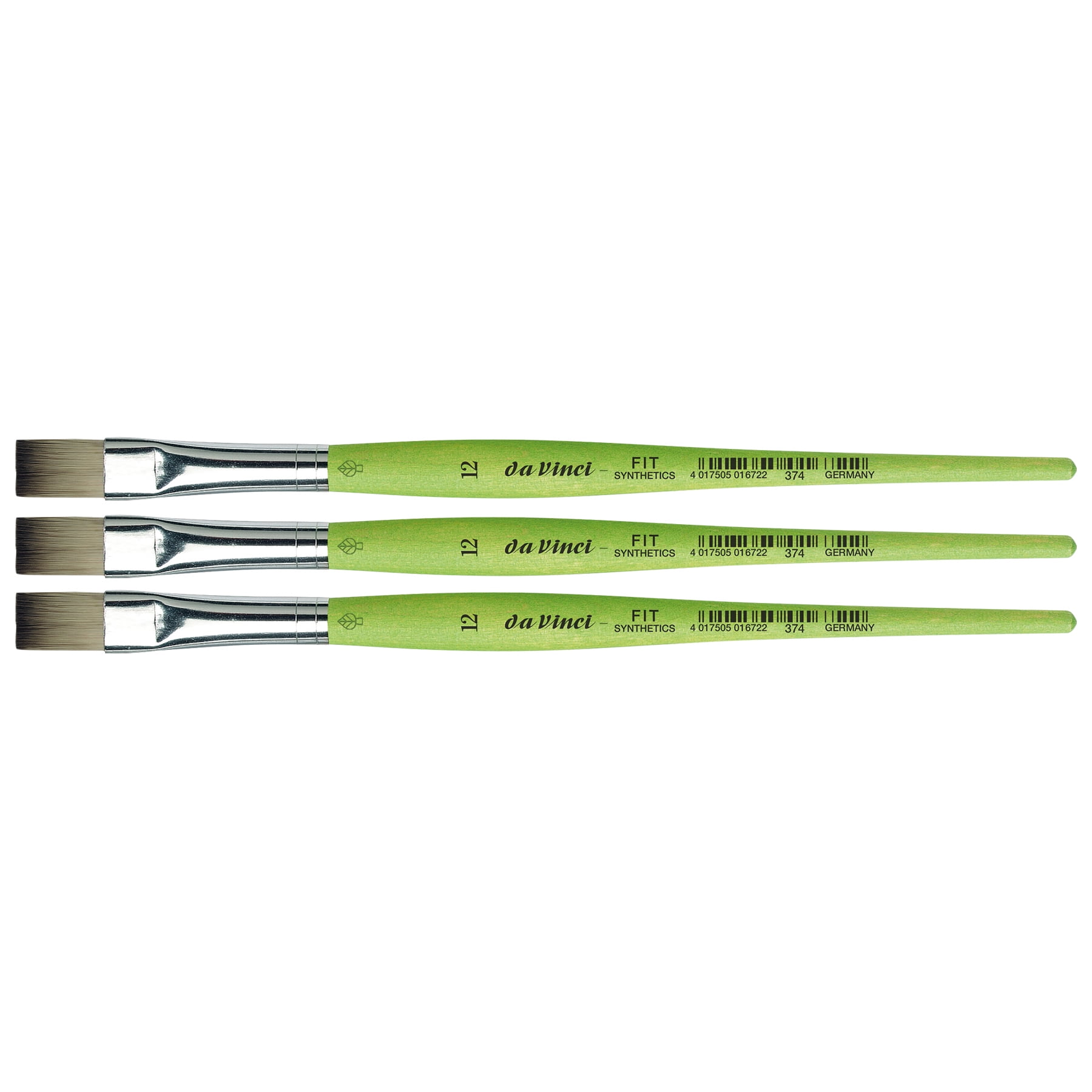 da Vinci FIT Synthetics Student Brush, Synthetic, Acrylic & Tempera, Flat, Series 374, Size 12, Pack of 3