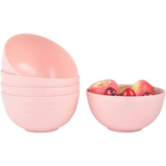 Lnrkai 5 Pcs Cereal Bowls Pasta Bowls, 24 oz Unbreakable Wheat Straw Bowls Lightweight Durable Snack Bowls for Adult, Rice, Soup (Pink)