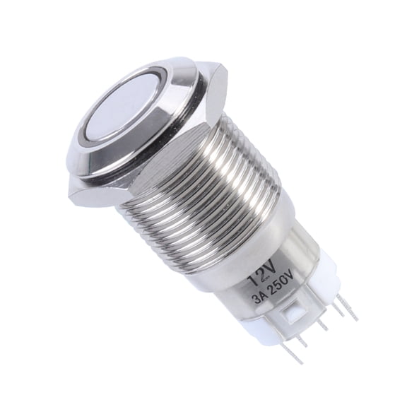 YFJQTZX 16mm Mounting Hole Blue LED Ring Momentary Latching Pushbutton Dome Horn Switch Stainless Steel Shell Inductrial Car Boat Doorbell DIY Switch (Blue LED)