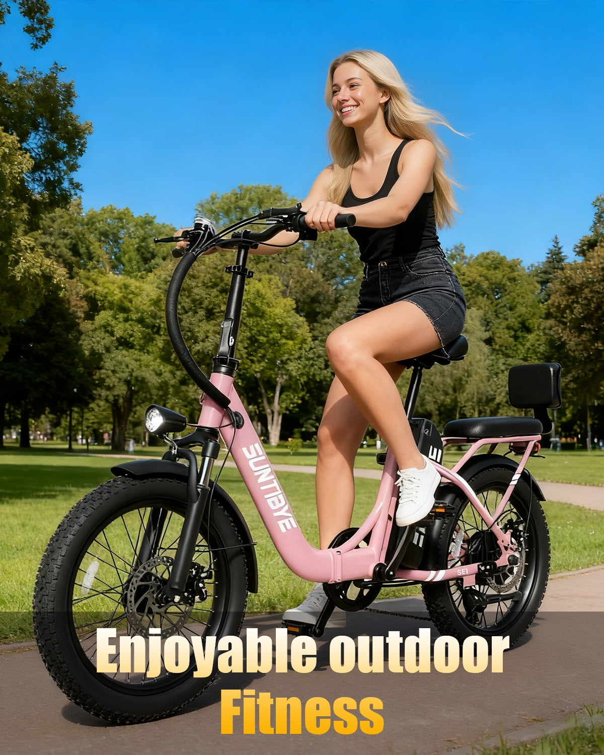 SE1 Folding Electric Bike 1000W 48V 15Ah, 20"x3.0" Commuter Ebike with Passenger Seat UL2849