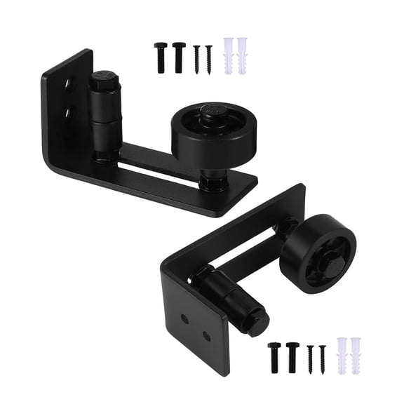2 Pcs Sliding Door Hardwares Barn Guide Heavy Duty Hinges Exterior Kit Handle Black