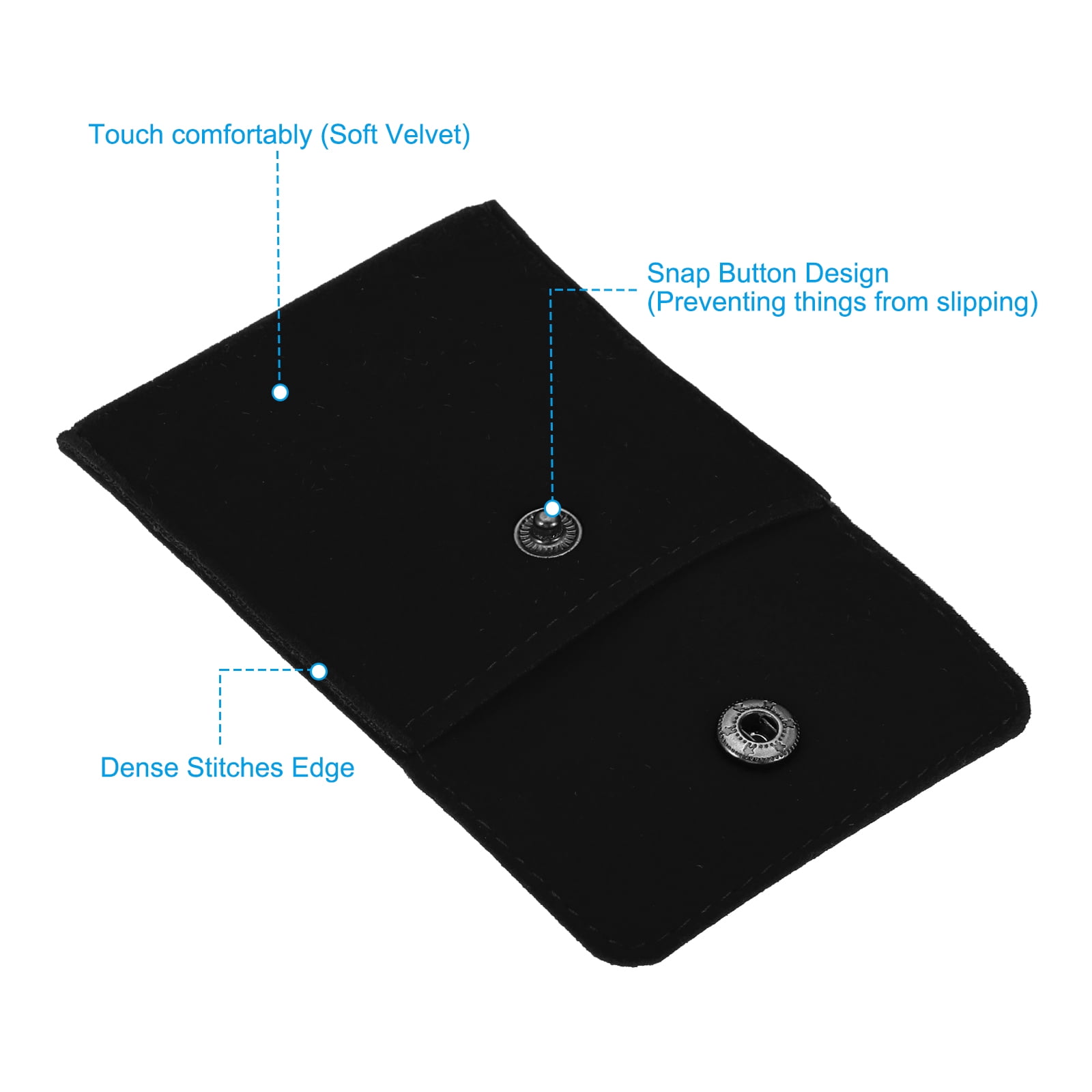 Unique Bargains Portable Velvet Jewelry Pouches with Snap Button Black 2.8" x 2.8"
