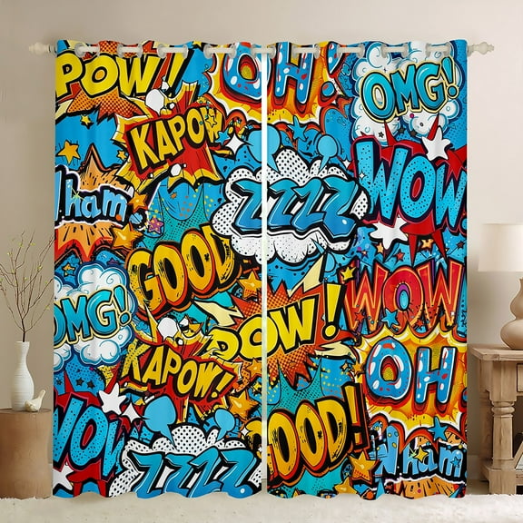 Feelyou Cartoon Art Black Out Curtains for Teens, Vintage Hip Hop Graffiti Curtains Pack of 2 (42x63 Each), Game Boy Bedroom Curtains, Curtains and Drapes Decor