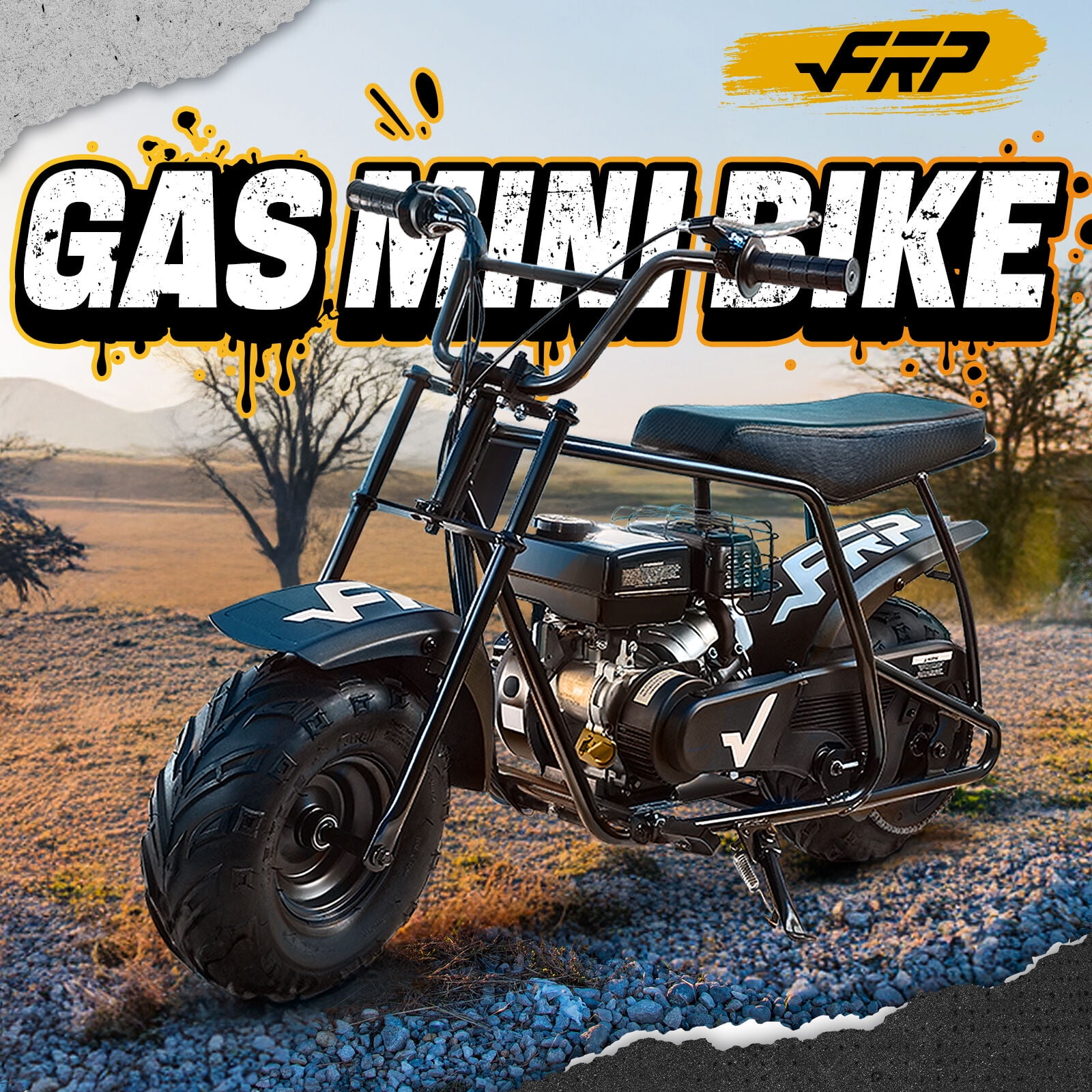 FRP GMB100 Mini Dirt Bike 99cc 4-Stroke, Gas Off-Road Mini Bike for Ages 13+, Pull Start, Rear Disc Brake, All-Terrain Tires, Supports up to 220 lbs - Black