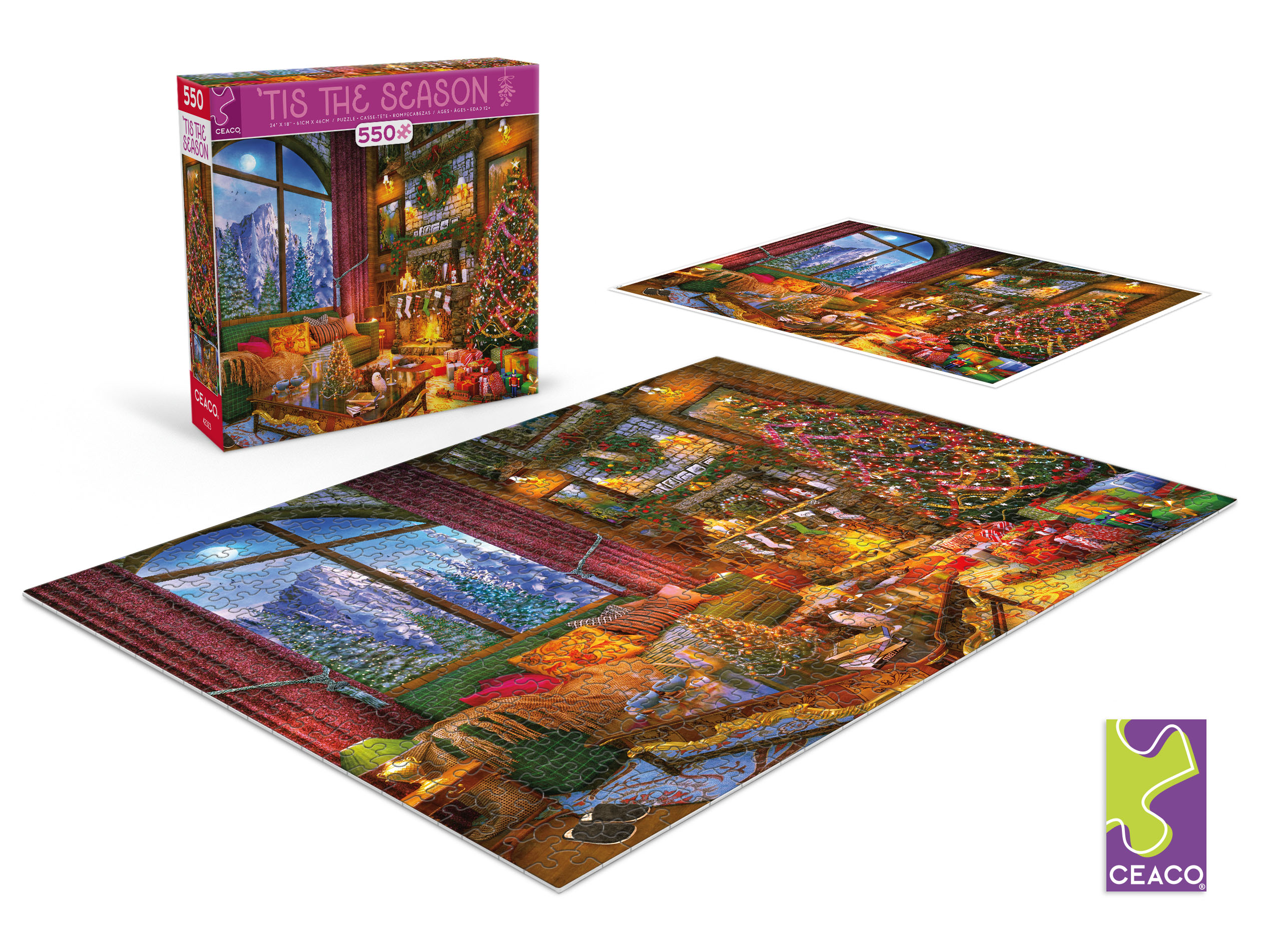 Ceaco - Tis The Season - Christmas Mountain Lodge - 550 Piece Interlocking Jigsaw Puzzle