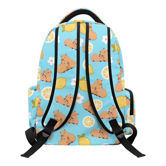 HELLHERO Cute Capybara & Lemon Print Multiple Compartments School Bags for Back to School Travel, Multi-Pocket Lightweight Polyester Casual Travel Daypack