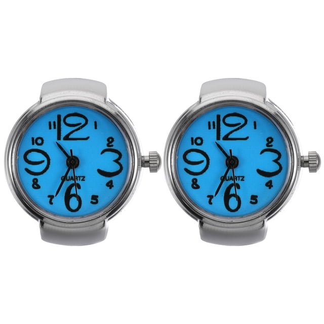 EeaseMX 2 relojes de cuarzo para llevar en los dedos, relojes creativos con forma de anillo, mini accesorios para mostrar la hora para mujeres y hombres (azul)