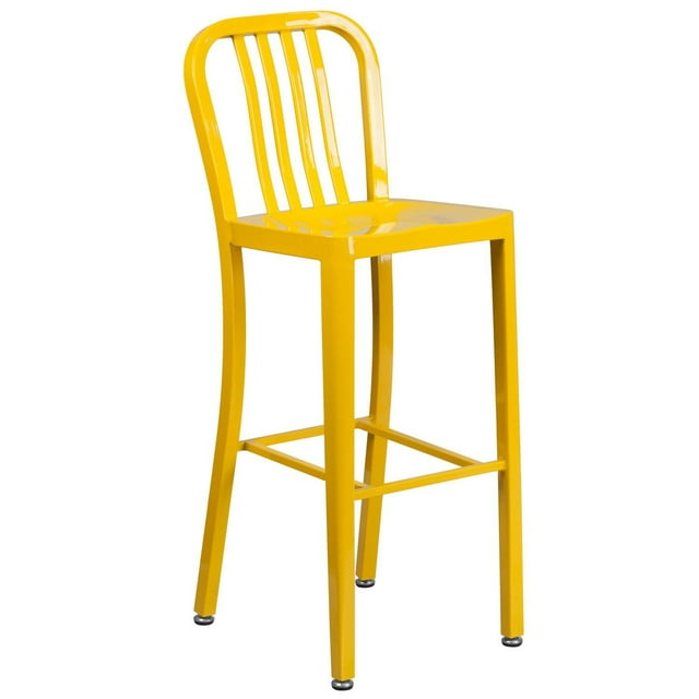 30'' High Black Metal Indoor-Outdoor Barstool with Vertical Slat Back