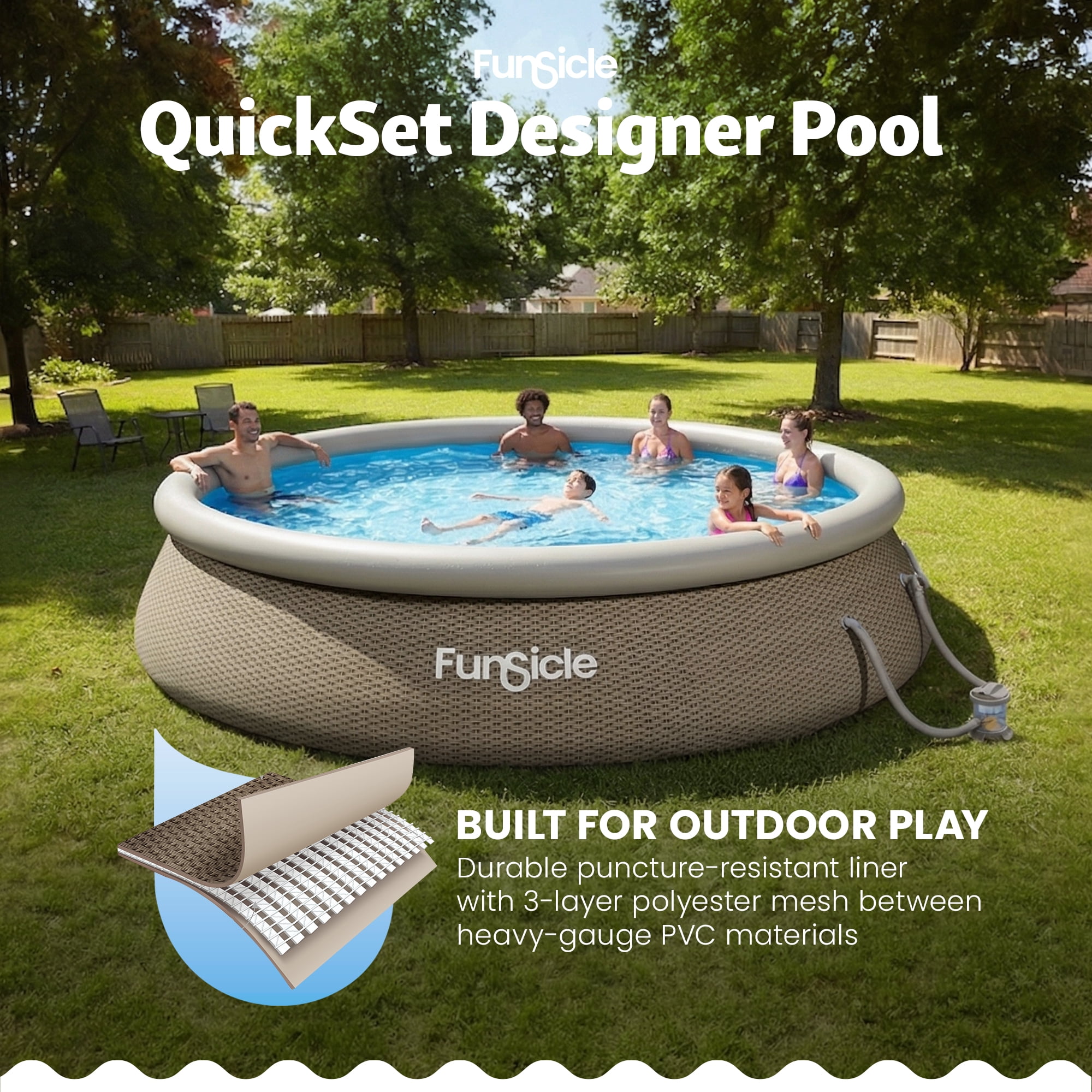 Funsicle Quickset 12’ x 36” Round Inflatable Top Ring Above Ground Swimming Pool Set