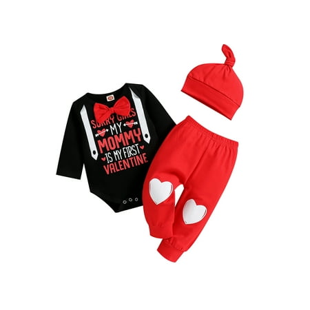 

Canis My First Valentine s Day Baby Boy Clothes Outfits Funny Letter Romper Top+Heart Print Long Pants Hat Set