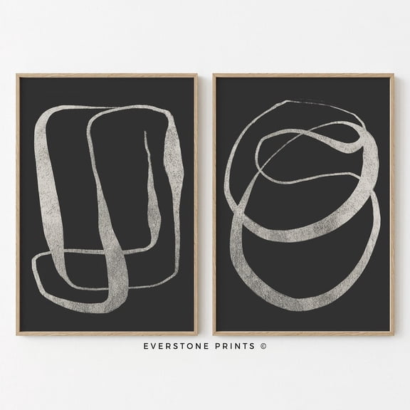 Minimalist Black Set Of 2 Black White Line Art Minimalism Abstract, Neutral Abstract, Modern Wall Decor Set 2 Prints, Poster Only