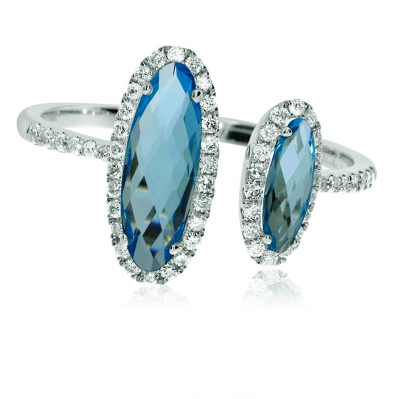 14k White Gold Offset Blue Topaz and Diamond Ring