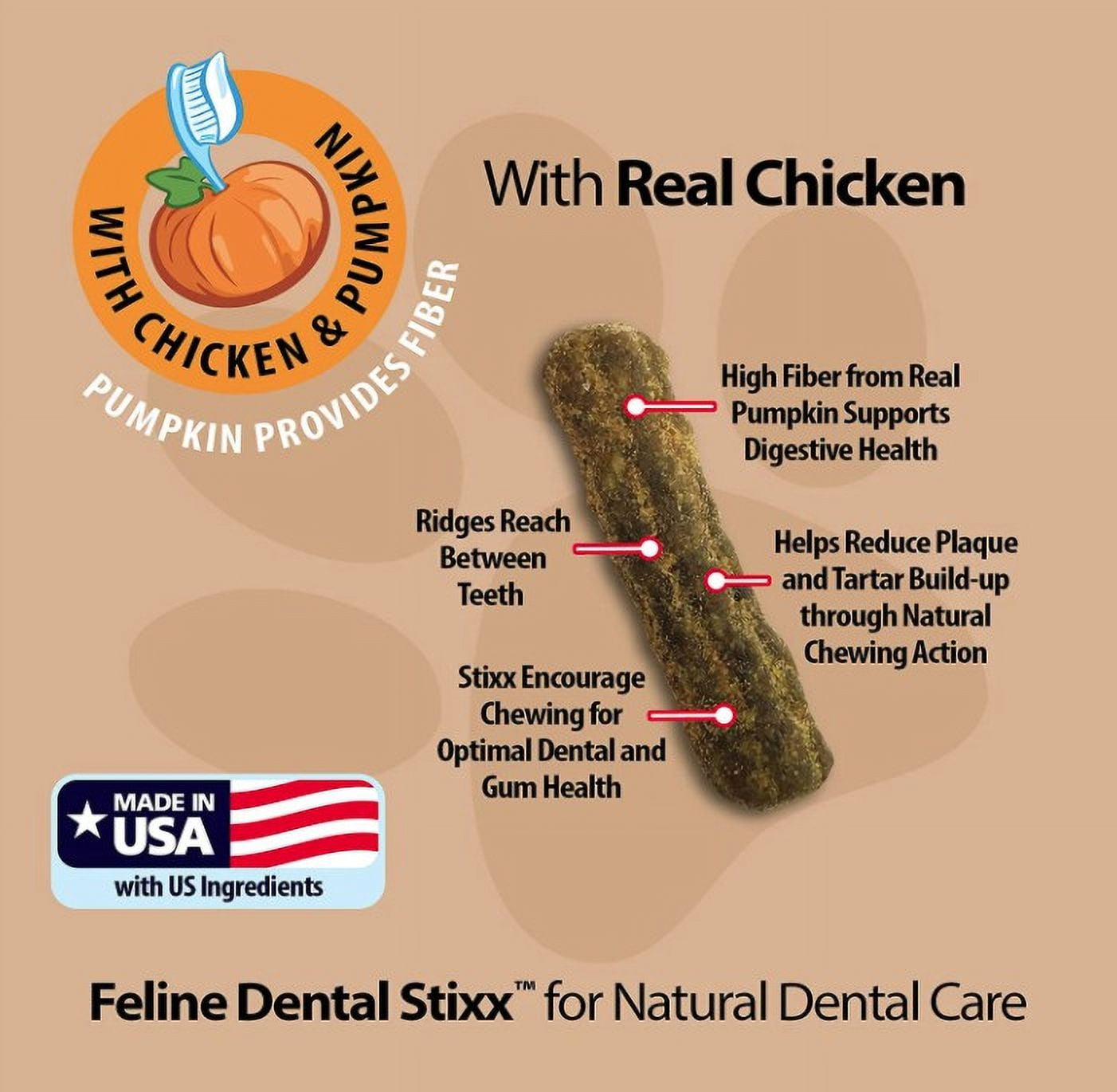 6 Pack Emerald Pet Feline Dental Stixx Chicken and Pumpkin Recipe [Cat Dental Treats, Bulk Cat Supplies, Emerald Pet] 21.6 oz (6 x 3.6 oz)