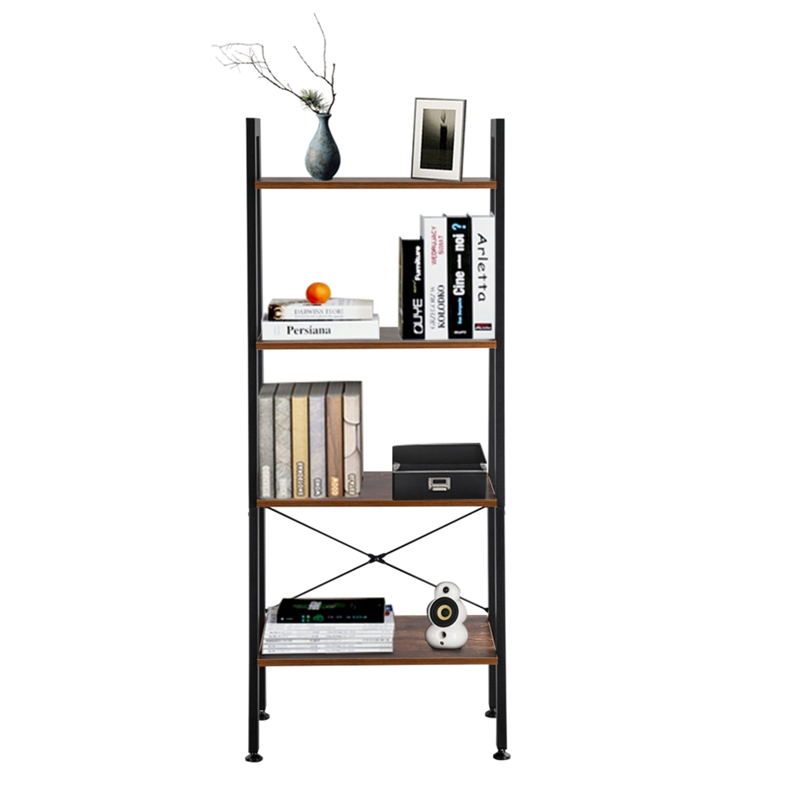 Kepooman Modern 4-Tier Ladder Bookshelf Organizer Storage Rack Shelf for Office Bathroom Living Room, Brown Kepooman Modern 4-Tier Ladder Bookshelf Organizer Storage Rack Shelf for Office Bathroom Living Room, Brown