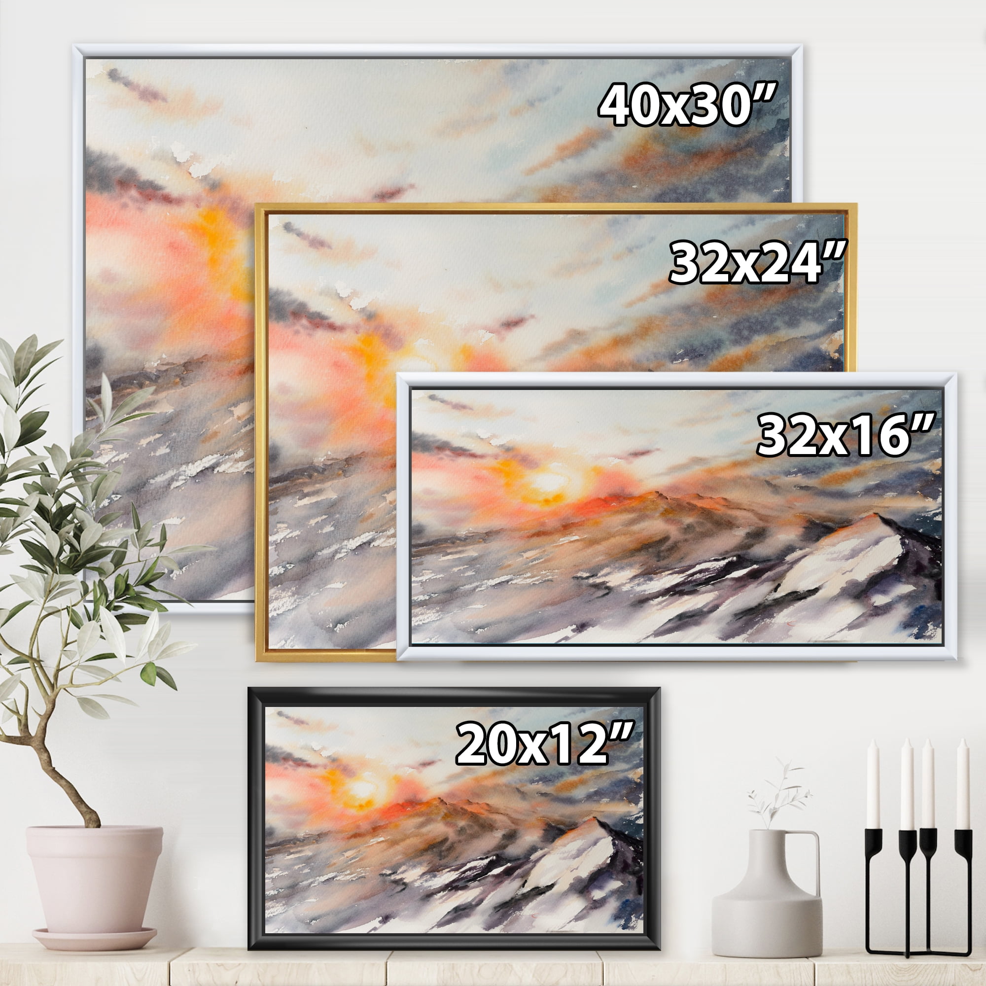 Designart 'Majestic Sunset Glow on The Mountains Landscape' Traditional Framed Canvas Wall Art Print