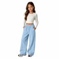 thumbnail image 6 of Kids Wide Leg Sweatpants Soft Fall Lounge Bottoms Drawstring Waist Side Pockets Adjustable Hem Casual Athletic Pants, 150, 6 of 6