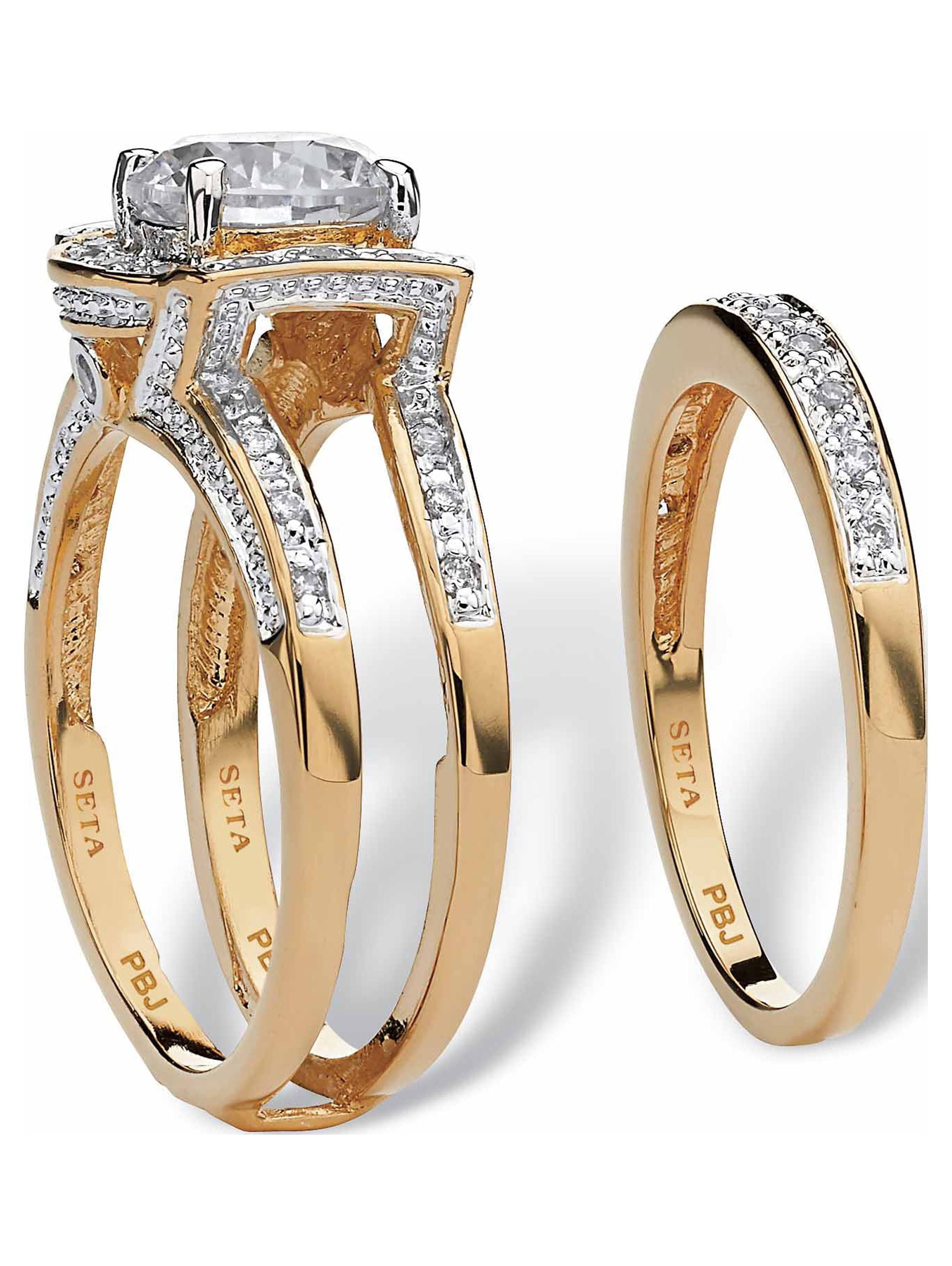 PalmBeach Jewelry Round Cubic Zirconia Channel-Set 2-Piece Jacket Bridal Set 2.37 TCW 18k Gold-Plated or Platinum-Plated Silver.