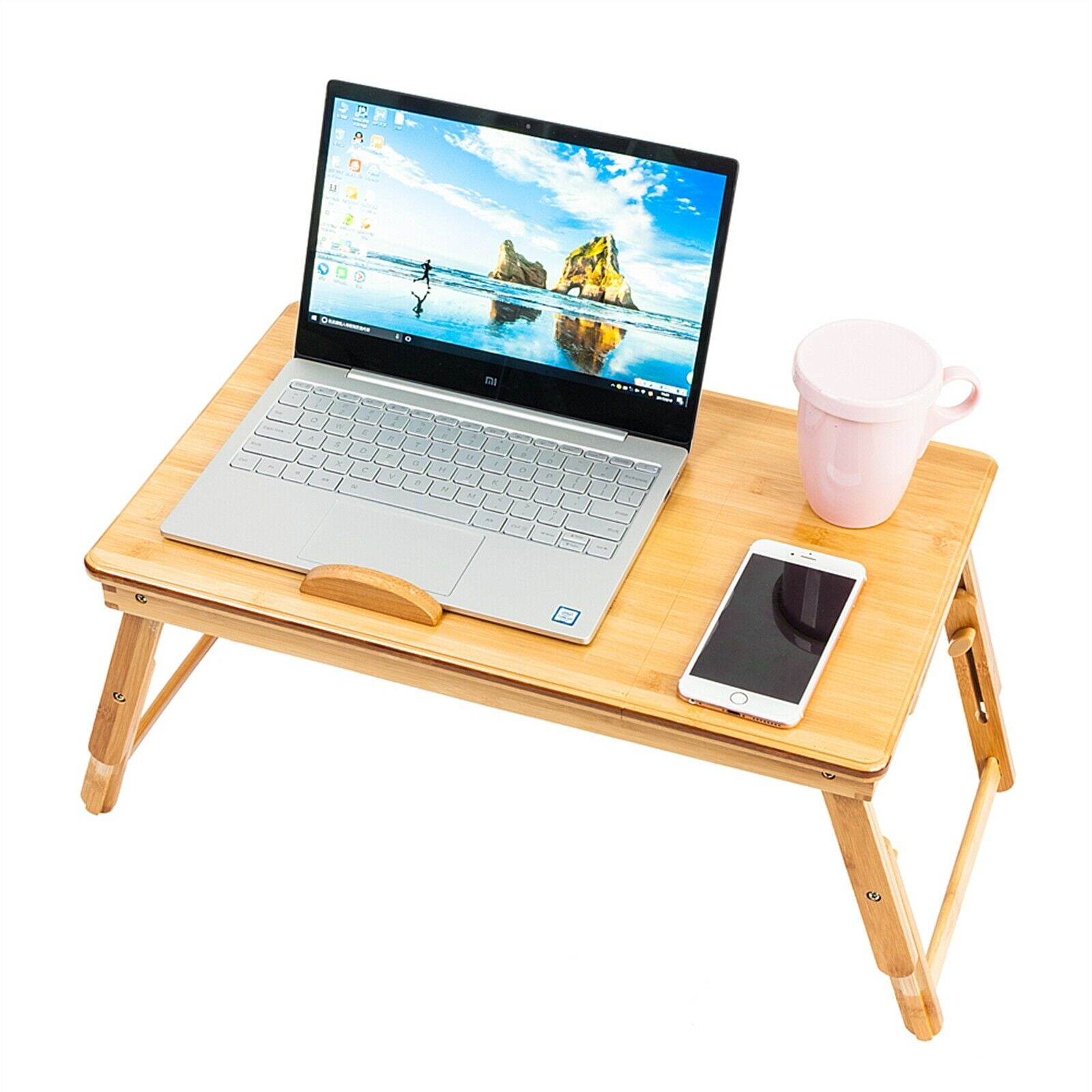 Bamboo Portable Laptop Desk Folding Foldable Lap Tray Bed Adjustable Table Stand 