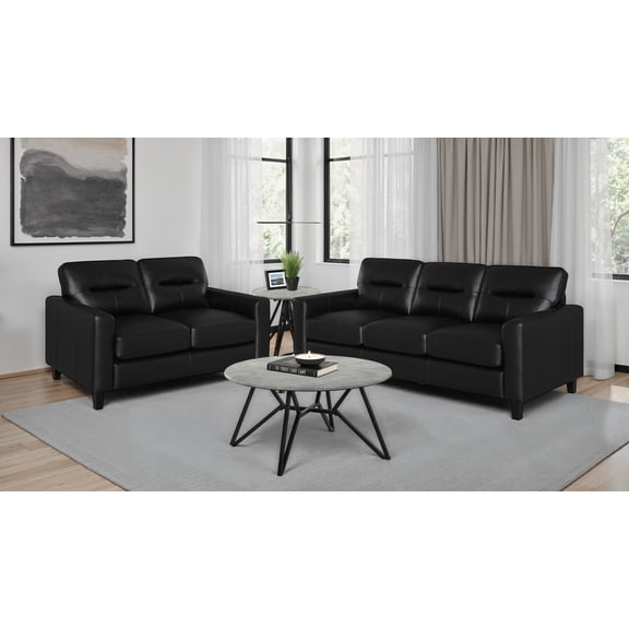 Coaster Scotland 2-Piece Faux Leather Upholstered Sofa Set, Black