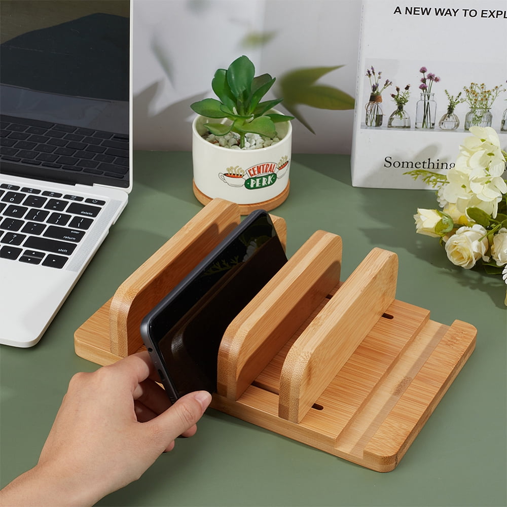 9.8x6.3x2.5 Inch Vertical Laptop Stand Wooden Desk Stand with Wide Compatibility & DIY Assembly Kit Adjustable Dock Laptop Holder for Pad Phone Tablet