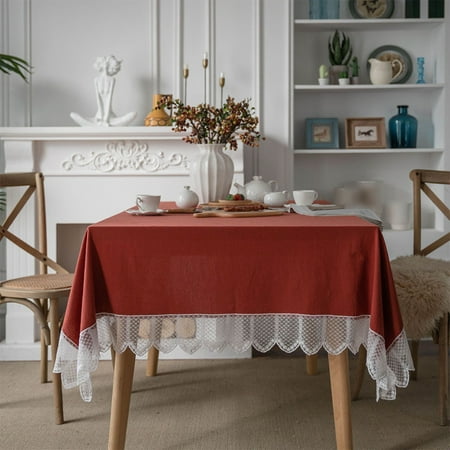 

Avamo Table Cloths Home Decor Tablecloth Covers Rectangle Tablecloths Washable Cotton Linen Dust-proof Luxury Lace Edge Orange 55 x 87 / 140cm*220cm
