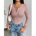 thumbnail image 2 of CAILDANL Womens Long Sleeve Stretch Crewneck Ribbed T-Shirt Slim Fit Casual Basic Tops S-XXL, 2 of 2