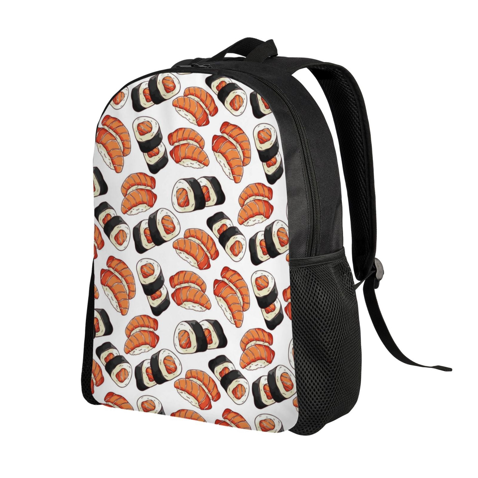 Xecao Sushi Roll Print School Backpack with Laptop Compartment Small Travel Laptop Backpack for Women Men Waterproof College Backpack Simple School Bag